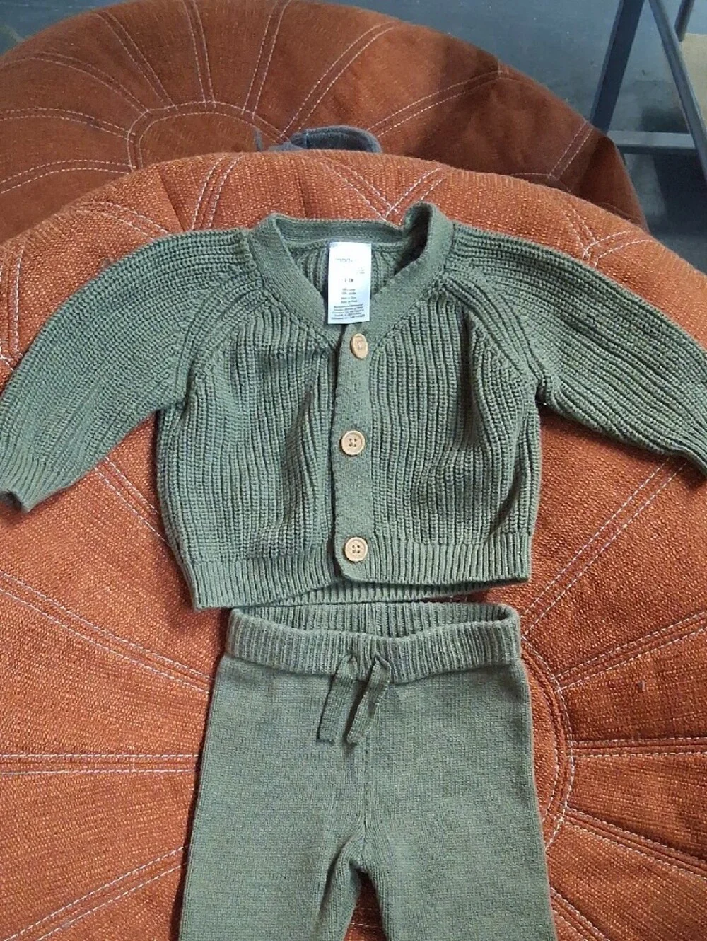 Gerber Olive Green Knit Cardigan & Pants Set